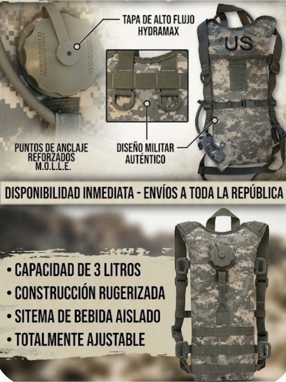 Tactical Hydration Pack - Camouflage 3L Reservoir